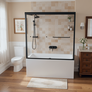Sunvega Semi-Frameless Double Sliding Tub Door with 1/4" SGCC Tempered Glass in Matte Black
