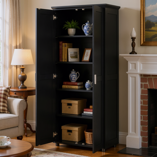Sunvega White MDF Board Storage Cabinet with Two Doors and Adjustable Shelf