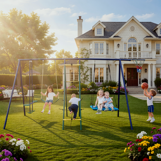 Sunvega 6 in 1 Kids Swing Set With Climbing Ladder Net Glider Hammock