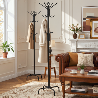 Sunvega Black Metal Coat Rack with Three Tiers of Hooks for Entryways and Mudrooms