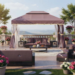 Sunvega Lightweight Aluminum Frame Gazebo with Two-Tier Roof and Privacy Curtains