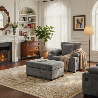 Sunvega Ergonomic Oversized Chair with Ottoman Firm Support Chenille Sofa