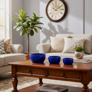 Sunvega Handmade Ceramic Planter Set of 3 in Cobalt Blue with Hammered Texture
