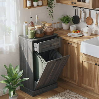 Sunvega Multifunctional Tilt Out Trash Bin Cabinet With Drawer For Kitchen Storage