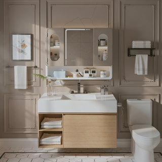 Sunvega Aluminium Medicine Cabinet Mirror with LED Light Defogging Function Cosmetic Storage Rack