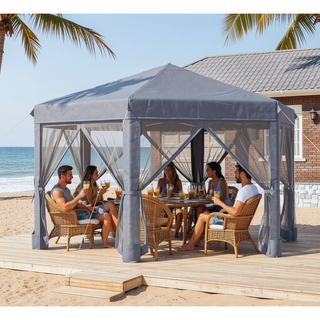Sunvega Hexagonal Pop Up Gazebo Canopy Tent with Mesh Sidewalls for Outdoor Use