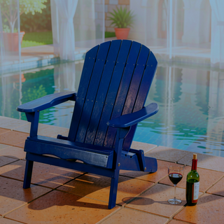Sunvega Folding Acacia Wood Adirondack Chair with Slatted Seat and Rustic Design
