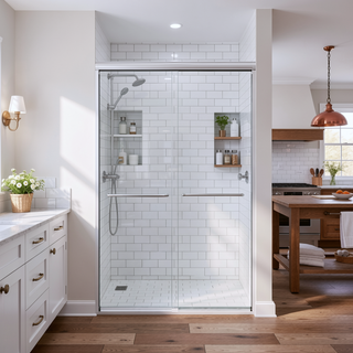Sunvega 44-48 Inch Wide 72 Inch High Semi-Frameless Double Sliding Shower Door