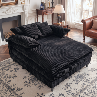 Sunvega Oversized Corduroy Chaise Lounge Chair with Fluffy Cushions and 4 Adjustable Gears