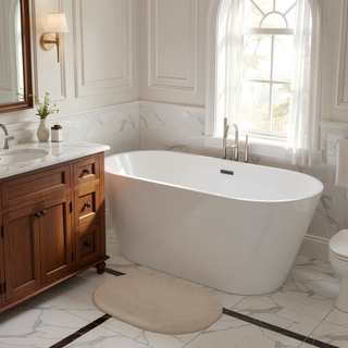 Sunvega 59 Inch Acrylic Freestanding Soaking Tub with Gold Overflow Drain