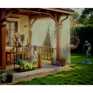 Sunvega 3-Tier Garden Tool Storage Rack with Hooks for Long-Handled Tools and Brooms