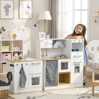Sunvega Wooden Corner Play Kitchen Set with Sound Effects and Tons of Countertop Space