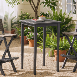 Sunvega Acacia Wood Square Bar Table with Minimalist Design and Dark Gray Finish