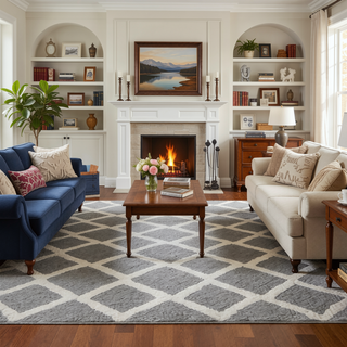Sunvega Reversible High Pile Tufted Microfiber Bath Rug with Geometric Square and Stripes
