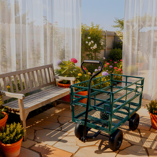 Sunvega Garden Cart with Inflatable Tires and Spacious Bed for Yard Work
