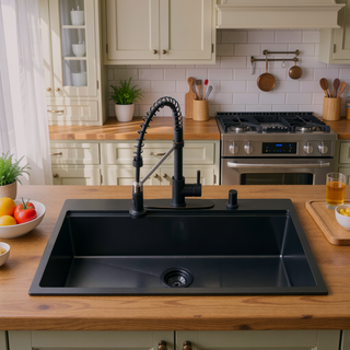Sunvega 32 Inch Gunmetal Black Workstation Sink with Accessories and Jewelry-Grade PVD Coating
