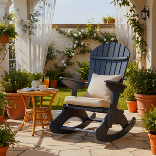 Sunvega Folding Acacia Wood Adirondack Chair with Slatted Seat and Rustic Design