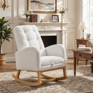 Sunvega Upholstered High Back Rocking Chair with Footrest and Side Storage Pocket