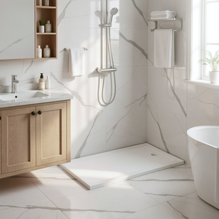 Sunvega 32 x 48 Inch White Shower Base Pan with Center Drain
