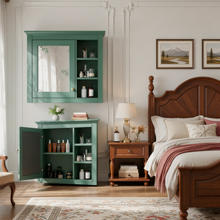 Sunvega Modern Wall Mounted Mirror Cabinet with 3 Open Shelves for Bathroom Storage