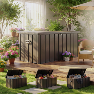 Sunvega 120 Gallon All-Weather Waterproof Lockable Outdoor Metal Storage Box with Wheels
