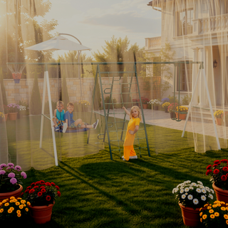Sunvega 5 in 1 Heavy-Duty A-Frame Swing Set with Slide and Saucer Swing