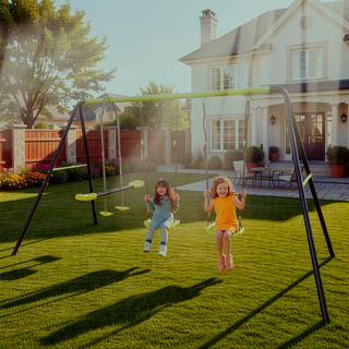 Sunvega Lime Green Outdoor Swing Set with Plastic Safe Seats for 440lbs