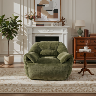 Sunvega Faux Fur Bean Bag Sofa Chair with Back Support and Footstool for Adults