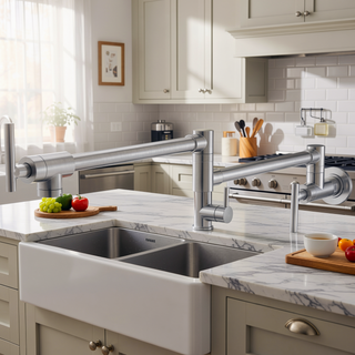 Sunvega Brass Wall Mounted Pot Filler Faucet with Stretchable Double Joint Swing Arms