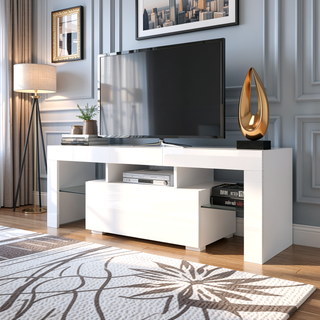 Sunvega Wall Mounted Floating 80 Inch TV Stand with LED Lights and Charging Station