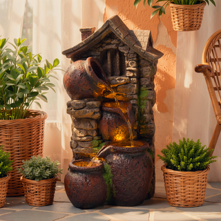 Sunvega Outdoor 4 Tier Faux Stone Waterfall Fountain with LED Lights for Patio