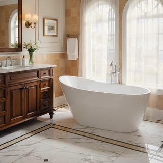 Sunvega Premium High-back Oval Acrylic Freestanding Soaker Bathtub Non-Slip Easy Clean