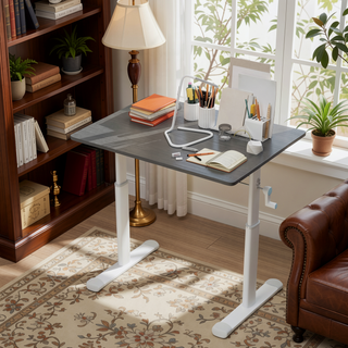 Sunvega Height Adjustable Hand Crank Sit Stand Home Office Desk for Study Room