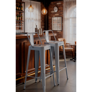 Sunvega Lightweight Industrial Metal Barstools with Bucket Back and Distressed White Finish