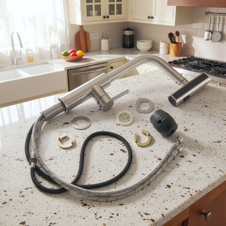 Sunvega Single Handle Kitchen Sink Faucet with Pull Out Sprayer and Deck Plate