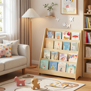 Sunvega 4-Tier Open Kids Bookshelf with Triangular Support for Bedroom Playroom