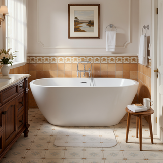 Sunvega 59 Inch Acrylic Freestanding Soaking Tub with Gold Overflow Drain