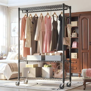 Sunvega Heavy Duty Rolling Garment Rack with Wheels and Adjustable Height for Versatile Use