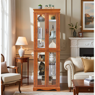 Sunvega Exquisite and Refined Lighted Glass Curio Display Cabinet with Illuminated Multilayer Design