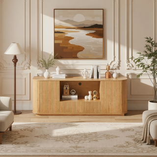 Sunvega Modern Wavy TV Stand Rounded Corner Cabinet for Living Room Storage