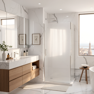 Sunvega 24x72 Inch Brushed Nickel Pivot Shower Door with Half Frame