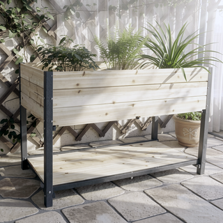 Sunvega Solid Wood Raised Garden Bed Planter Box with Legs and Storage Shelf