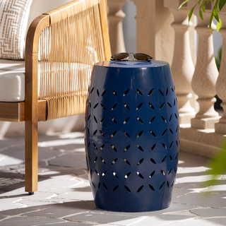 Sunvega Unique Barrel Shaped All Metal Lace Cut Outdoor Side Table for Patio