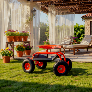 Sunvega 360 Degree Swivel Rolling Garden Trolley Chair with Wheels and Utility Tray