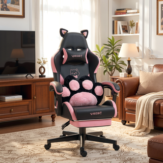 Sunvega Cute Cat Gaming Chair with Paw Lumbar Cushion for Girls and Teens