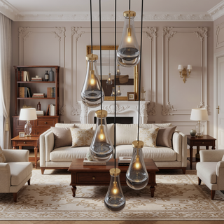 Sunvega Modern Raindrop Cluster Pendant Light with Clear Blown Glass Shade Adjustable Height