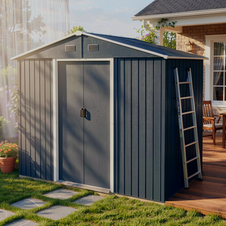 Sunvega 8x4ft Outdoor Metal Storage Shed with Galvanized Steel Panels and Foundation