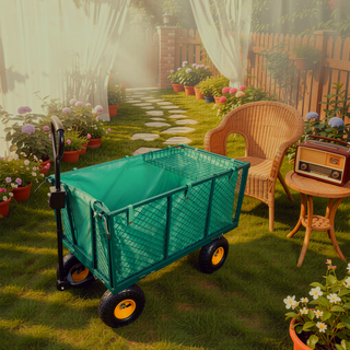 Sunvega Garden Cart with Inflatable Tires and Spacious Bed for Yard Work