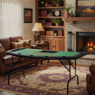 Sunvega Foldable Half-Shape Poker Table with 7 Cup Holders and Padded Rails