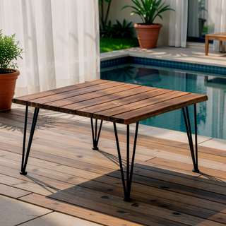 Sunvega Rustic Industrial Acacia Wood and Iron Frame Outdoor Coffee Table